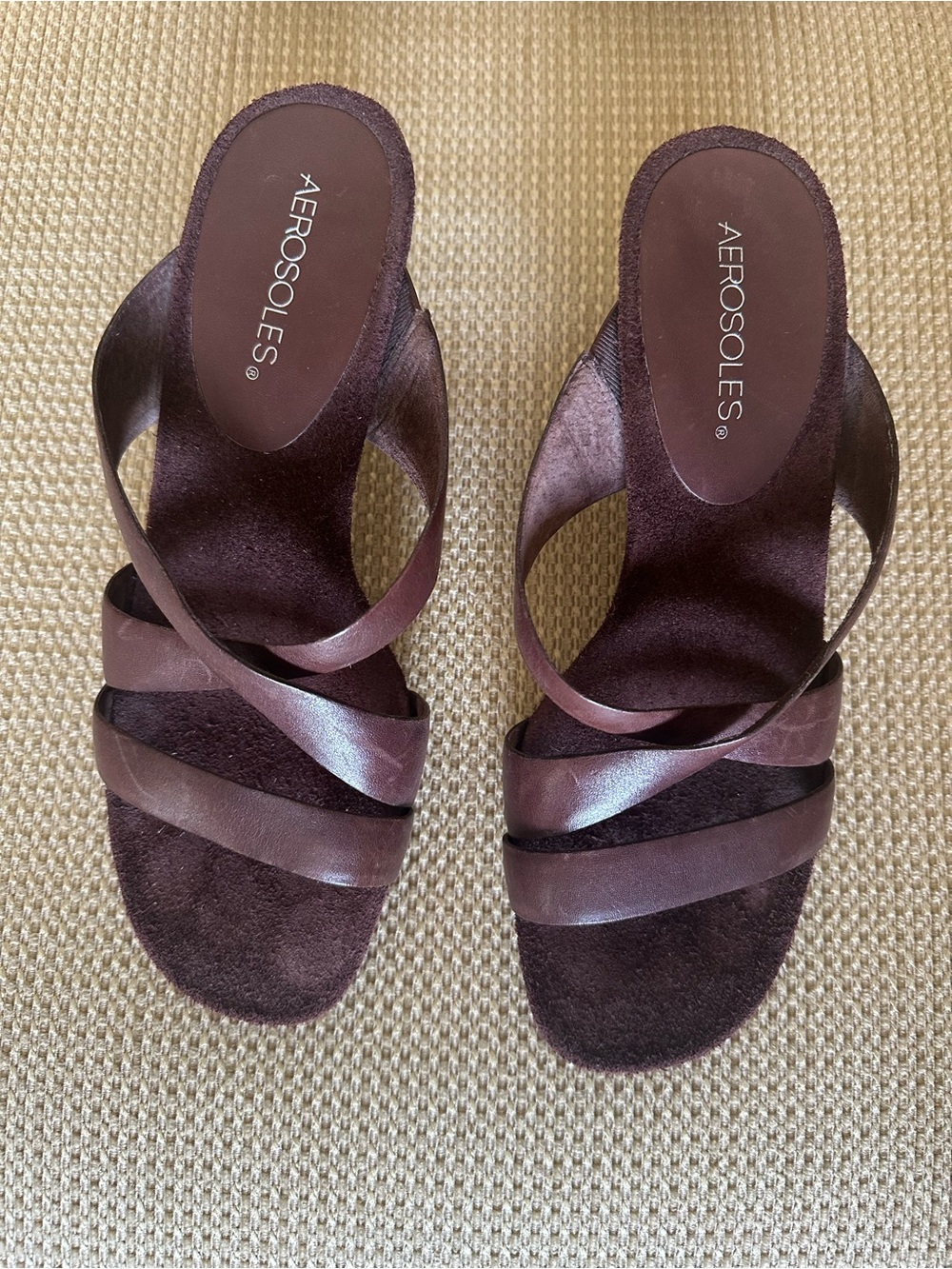 AEROSOLES Dark Brown Leather Crisscross Slide Heels